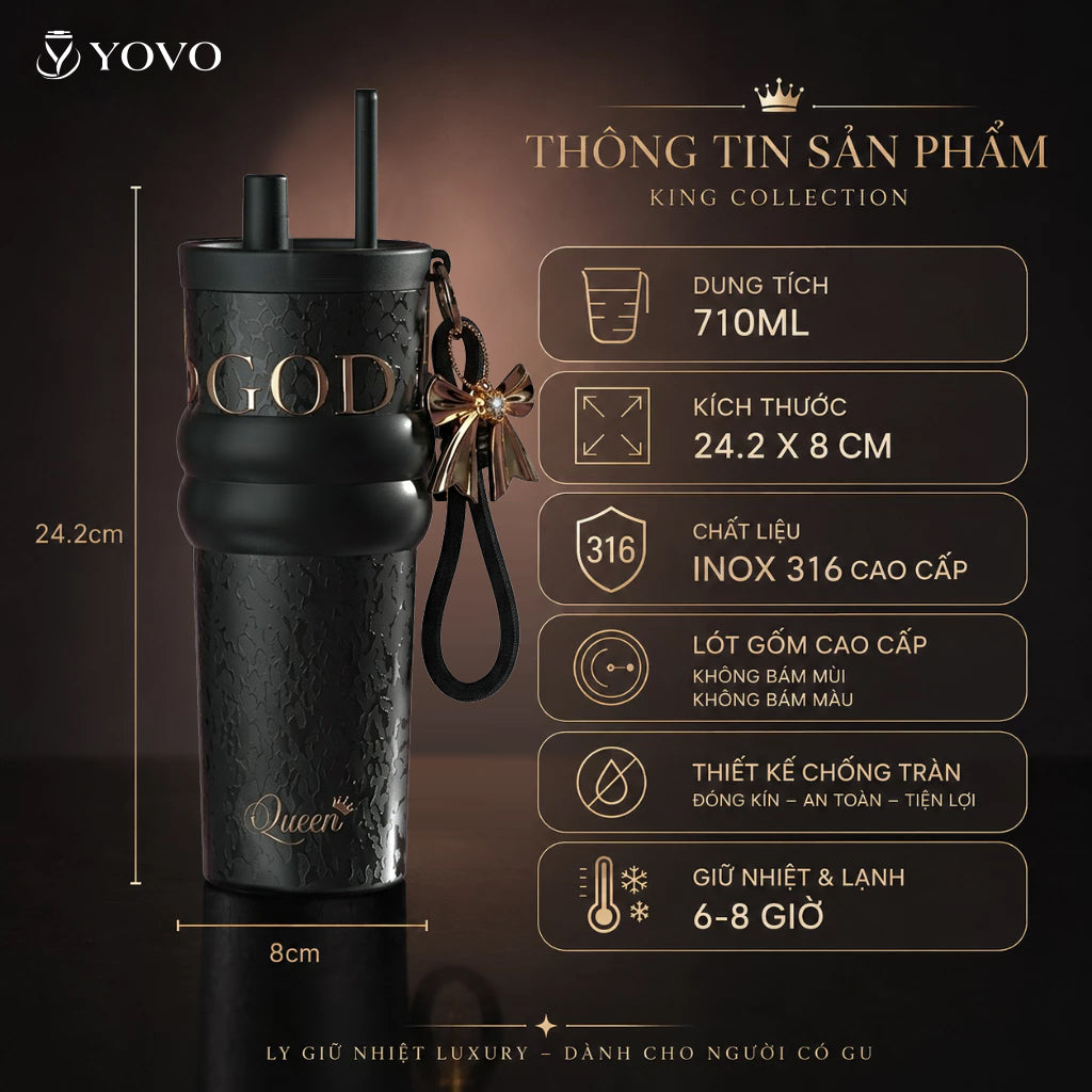 Cốc giữ nhiệt Queen 710ml inox 316 phủ sứ cao cấp