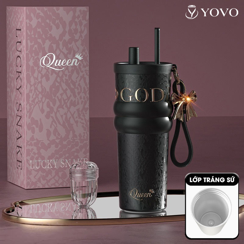Cốc giữ nhiệt Queen 710ml inox 316 phủ sứ cao cấp