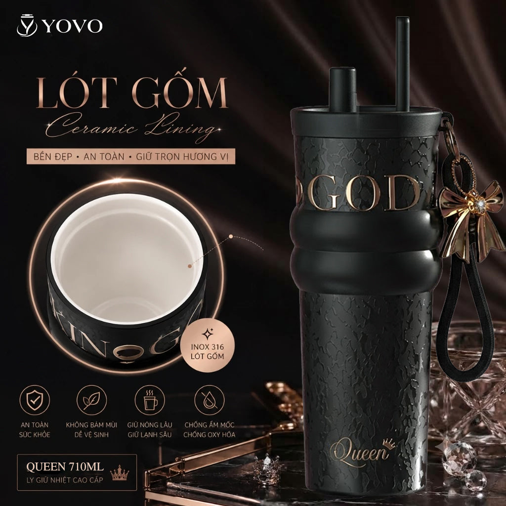 Cốc giữ nhiệt Queen 710ml inox 316 phủ sứ cao cấp