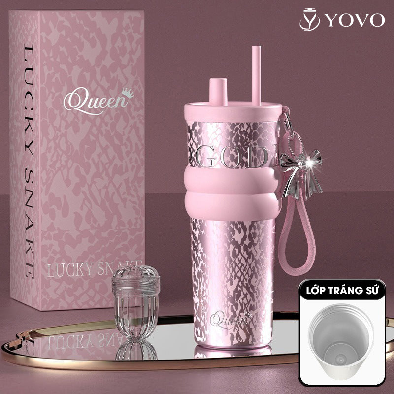 Cốc giữ nhiệt Queen 710ml inox 316 phủ sứ cao cấp