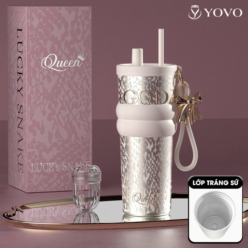 Cốc giữ nhiệt Queen 710ml inox 316 phủ sứ cao cấp